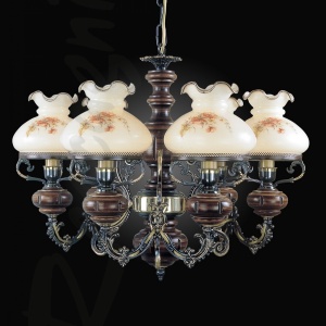 Candelabru cu 6 brate design italian din alama cu lemn 624 105602 universul-luminii.ro