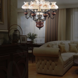 Candelabru cu 6 brate design italian din alama cu lemn 636 202962 universul-luminii.ro