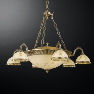 Candelabru cu 6 brate din alama cu sticla decorata design italian 6208 201462 universul-luminii.ro