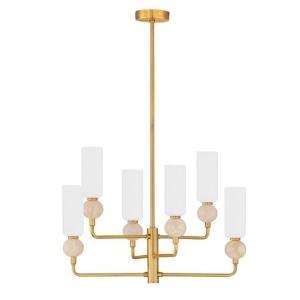 Candelabru cu 6 brate, Metal, Auriu, Travertin, Sticla, FILOMENA