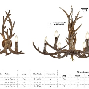 Candelabru deosebit stil rustic Stag 6L 6416-6BR SRT 182622 universul-luminii.ro