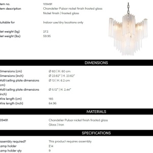 Candelabru LUX finisaj nickel, diametru 60cm, Pulsar 109491 HZ 181882 universul-luminii.ro