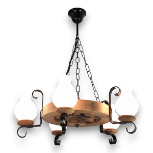 Candelabru rustic fabricat manual din lemn diam.30cm, 5 brate Roata WOOD-RO-SP5D30 178032 universul-luminii.ro