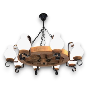 Candelabru rustic fabricat manual din lemn diam.50cm, 8 brate Roata WOOD-RO-SP8D50 178042 universul-luminii.ro