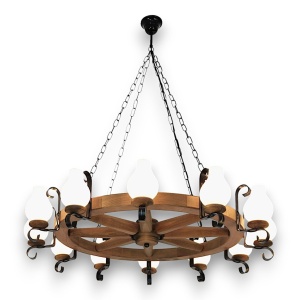Candelabru rustic fabricat manual din lemn Roata 12L 146592 universul-luminii.ro