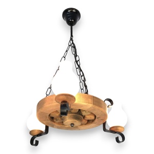 Candelabru rustic fabricat manual din lemn Roata 3L 227132 universul-luminii.ro