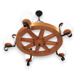 Candelabru rustic fabricat manual din lemn Roata 5L 227152 universul-luminii.ro