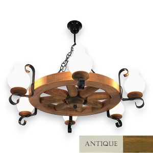 Candelabru rustic fabricat manual din lemn Roata 6L 183252 universul-luminii.ro