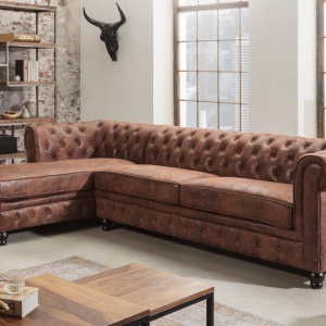 Coltar cu sezlong stanga Chesterfield, maro antic - Img 3