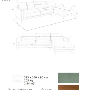 Coltar LUX design italian cu sezlong dreapta Cowhide verde - Img 11