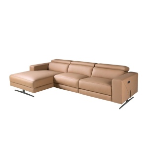 Coltar LUX design italian cu sezlong stanga Piele Naturala, Brown - Img 5