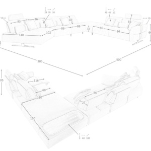 Coltar modular LUX design italian cu sezlong dreapta Velvet sand - Img 8