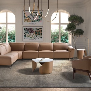 Coltar modular LUX design italian cu sezlong stanga Piele Naturala, Brown - Img 5