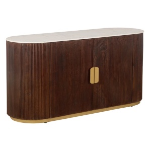 Comoda design retro Gatsby 120m, lemn maro cu marmura alba - Img 6