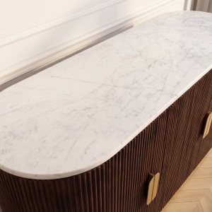 Comoda design retro Gatsby 140m, lemn maro cu marmura alba - Img 5