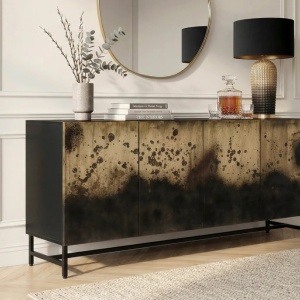 Comoda lemn masiv de mango negru cu auriu OXID 180cm - Img 7