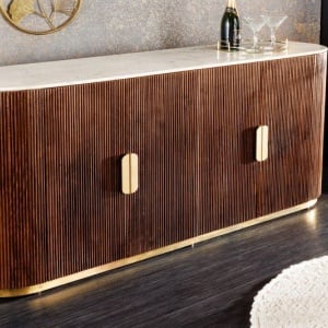 Comoda TV design retro Gatsby 180cm mango/ marmura alba - Img 7
