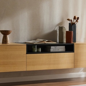 Comoda TV suspendata LOFT 160cm natur/ negru - Img 3
