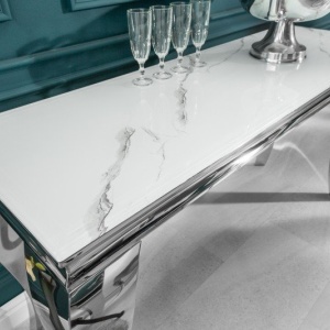 Consola eleganta Modern Barock 145cm, argintiu/ aspect de marmura - Img 5