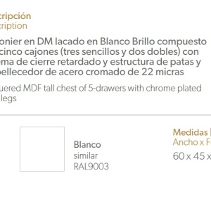 Dulapior cu 5 sertare, elegant design LUX Parma AC-CP1302-A - Img 3