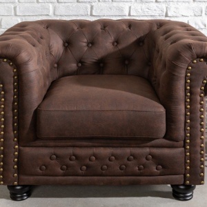 Fotoliu clasic stil englezesc Chesterfield II, maro vintage - Img 4