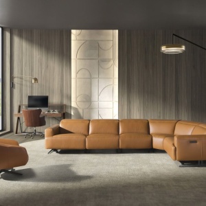 Fotoliu pivotant design LUX, Piele naturala, Cowhide maro - Img 7