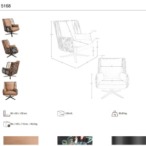Fotoliu pivotant design LUX, Piele naturala, Tesatura Tropicala 5168 - Img 2