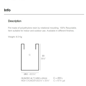 Ghiveci plante design decorativ modern exterior / interior CYLINDER POT 60x90cm - Img 5