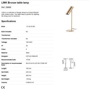 Lampa de masa design modern minimalist LINK III bronz 83782 universul-luminii.ro