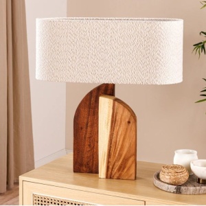 Lampa de masa, Lemn, Tesatura Boucle, Alb, LOVERS 60cm, A-46649 VC