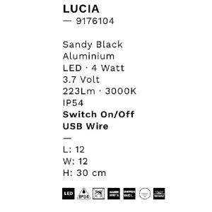 Lampa decorativa de exterior LED portabila LUCIA negru 153232 universul-luminii.ro