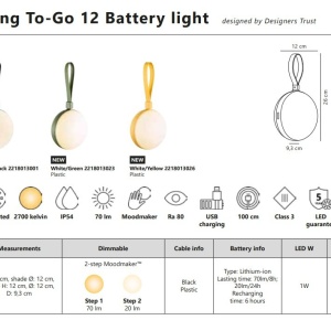 Lampa LED portabila cu baterii pentru terasa, gradina Bring To-Go 12 galben 221312 universul-luminii.ro