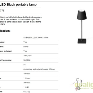 Lampa LED portabila iluminat exterior stil clasic TOC neagra 70776 61522 universul-luminii.ro