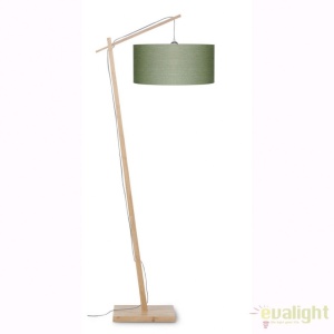 Lampadar cu cadru din bambus si abajur din tesatura in, Andes natur/ verde ANDES/F/4723/GF