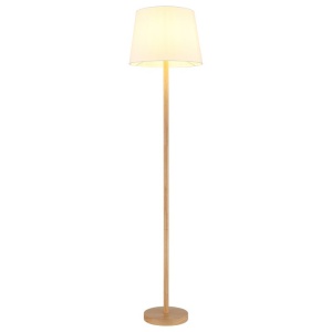 Lampadar de podea metal aspect lemn abajur textil alb JORIS - Img 1