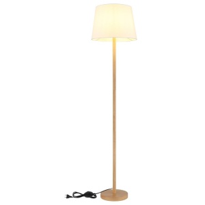 Lampadar de podea metal aspect lemn abajur textil alb JORIS - Img 6