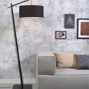 Lampadar din bambus si abajur din tesatura in, Andes negru 89192 universul-luminii.ro