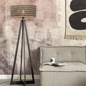 Lampadar eco din bambus Java 4-legs bl/50x22, negru/ natur 231972 universul-luminii.ro