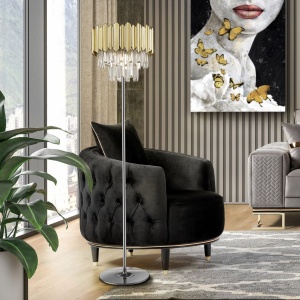 Lampadar/Lampa de podea design elegant Tiara crom/auriu - Img 1
