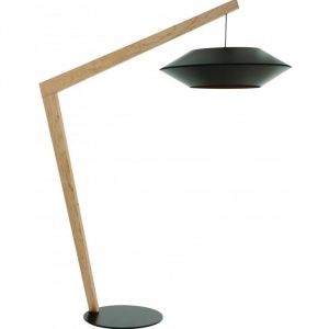 Lampadar, lampa de podea, finisaj lemn, abajur negru, Ovni negru FL