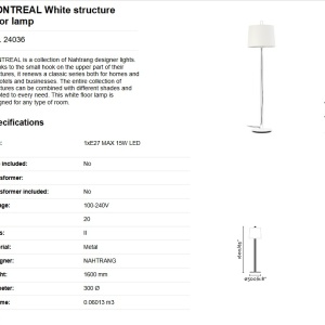 Lampadar / Lampa de podea moderna design elegant MONTREAL alba 189992 universul-luminii.ro