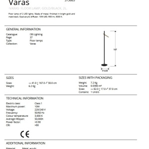 Lampadar LED dimabil design modern Varas negru/auriu 190532 universul-luminii.ro