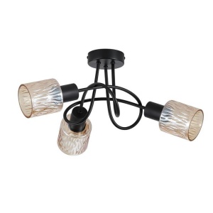 Lustra aplicata 3 becuri metal negru, sticla chihlimbar Knot