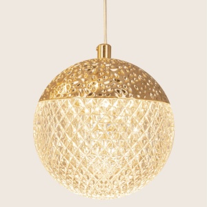 Lustra aurie cu 7 pendule LED, glob acrilic transparent cu efect de cristal - Img 2