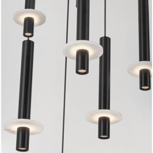 Lustra cu 12 Pendule tub subtire aluminiu negru si alabastru LED NOEMI - Img 5