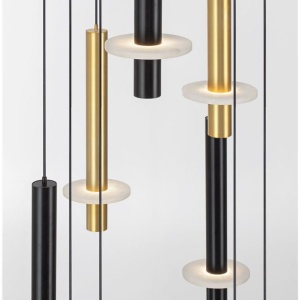 Lustra cu 16 Pendule tub subtire aluminiu auriu si negru LED NOEMI - Img 7