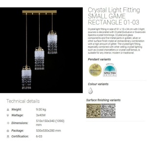 Lustra cu 3 pendule Cristal Bohemia Exclusive SMALL GAME RECTANGLE 01-03 CE - Img 3