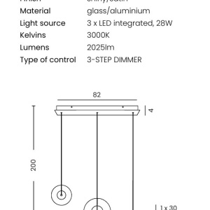 Lustra cu 3 pendule LED ANDORA 3-STEP DIMM amber - Img 3