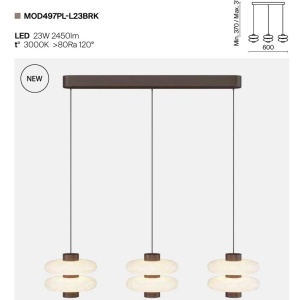 Lustra cu 3 pendule LED metal maro, sticla Nuvem - Img 7