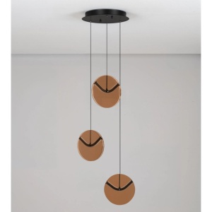 Lustra cu 3 pendule LED metal negru cu sticla champagne, HALLEY - Img 3